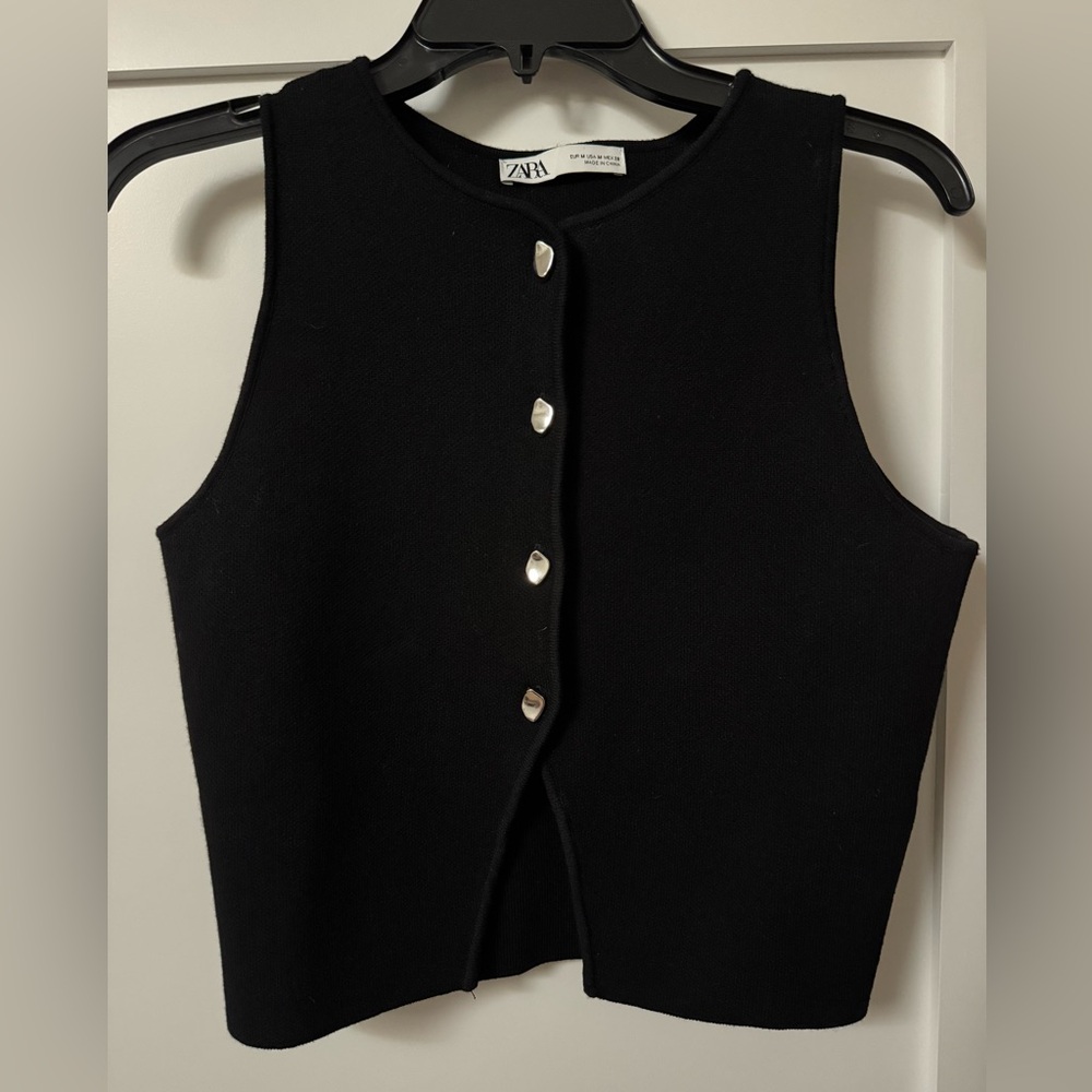 Zara Black Knit Top with Silver Buttons